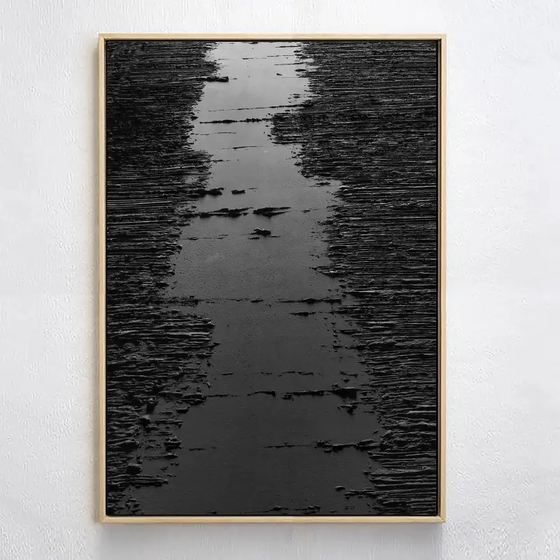 Deep Black Minimalist Textured Canvas Artwork