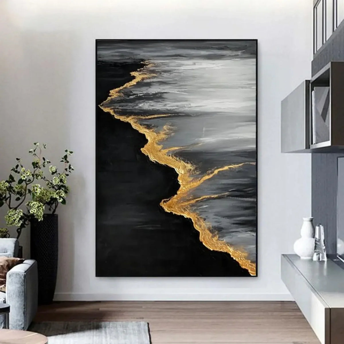 Black and Gold Ocean & Sky Textured Canvas Art