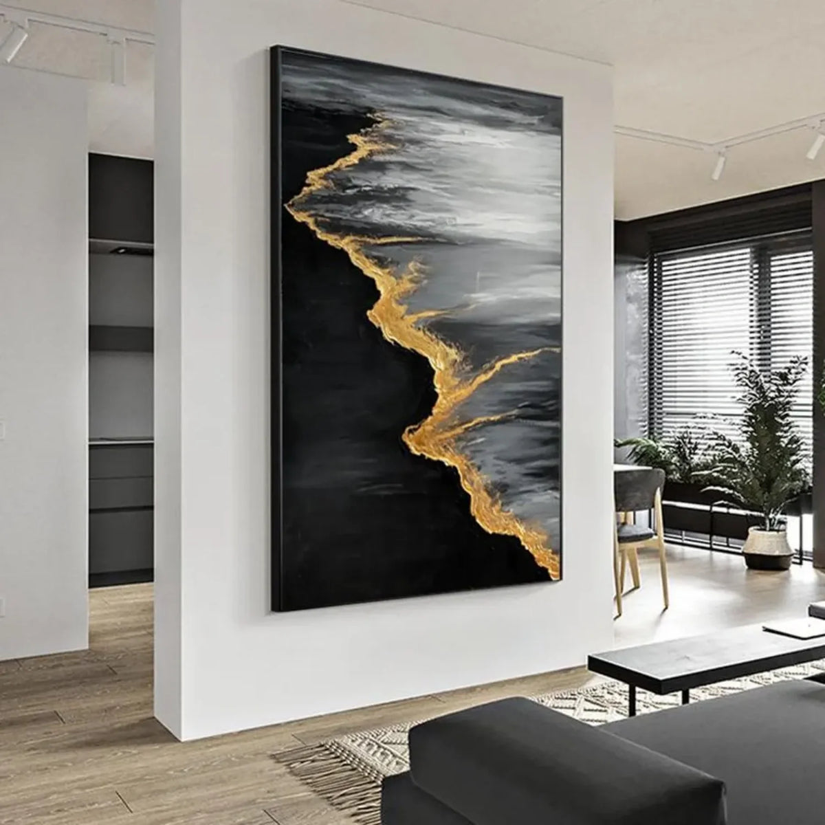 Black and Gold Ocean & Sky Textured Canvas Art