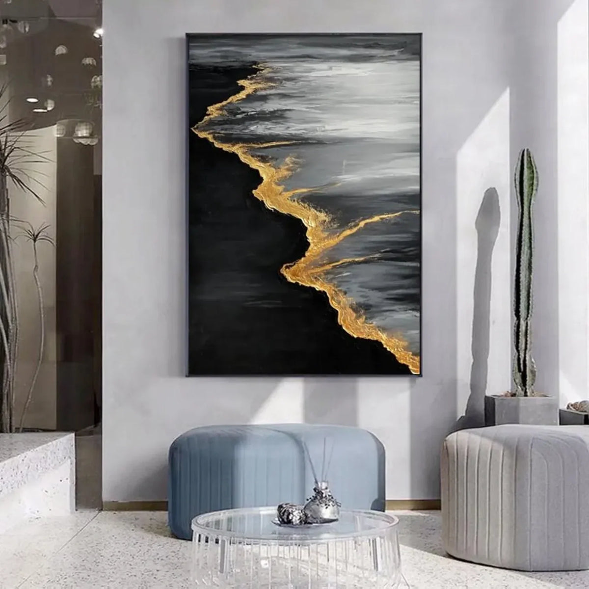 Black and Gold Ocean & Sky Textured Canvas Art