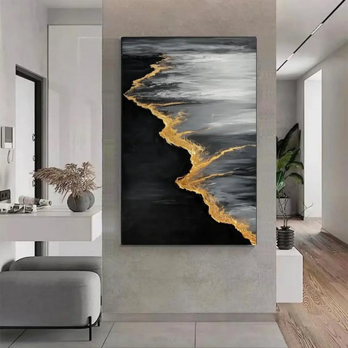 Black and Gold Ocean & Sky Textured Canvas Art