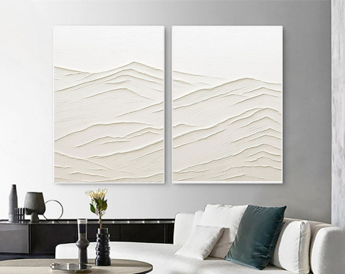 Set of 2 Minimalist Plaster Textured Canvas Paintings