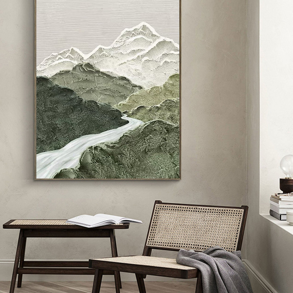 Abstract Canvas Painting in Blue and Green Tones