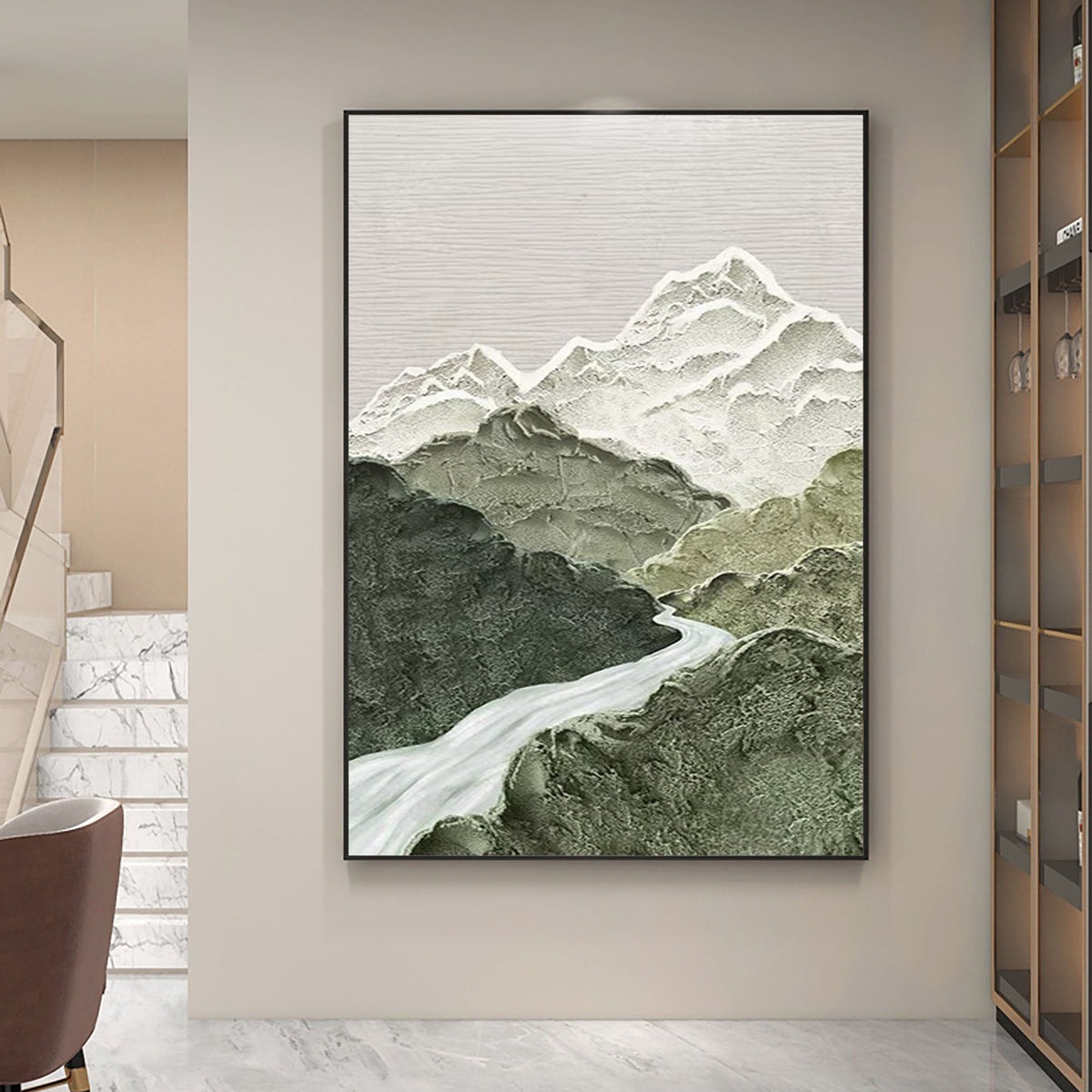 Abstract Canvas Painting in Blue and Green Tones