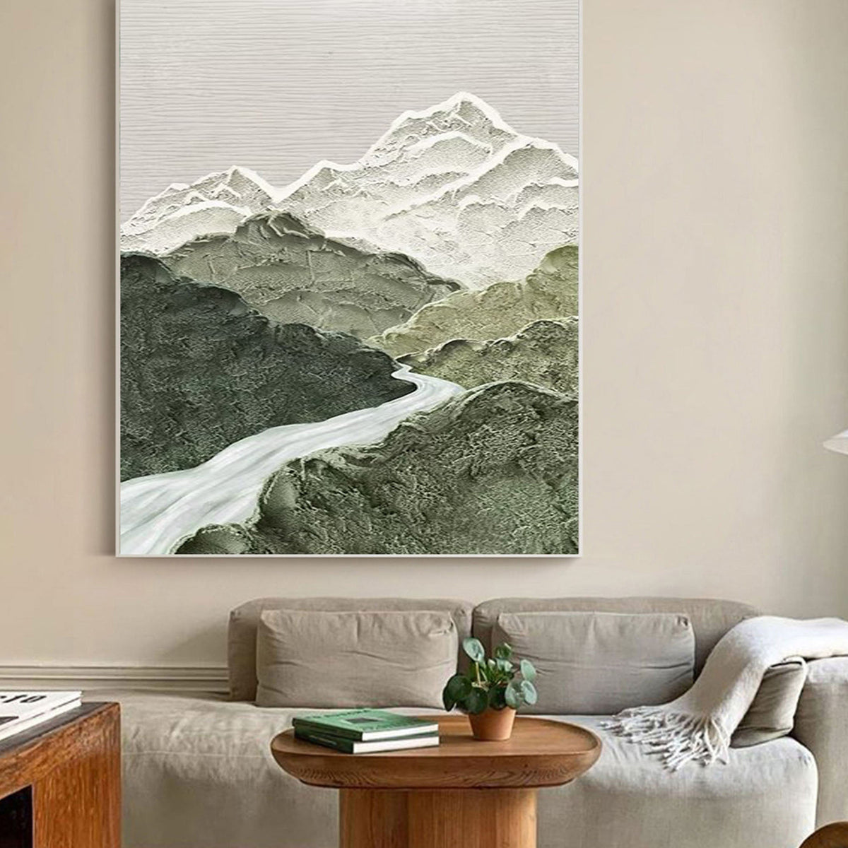 Abstract Canvas Painting in Blue and Green Tones