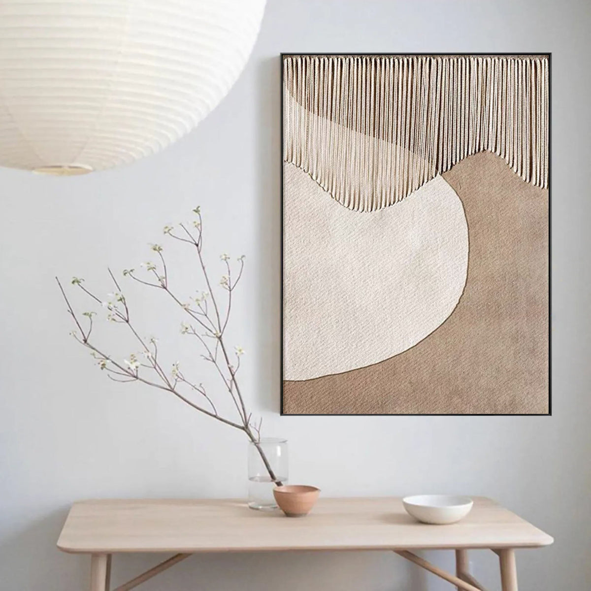 Beige and Brown Earth-Tone Abstract Canvas Painting