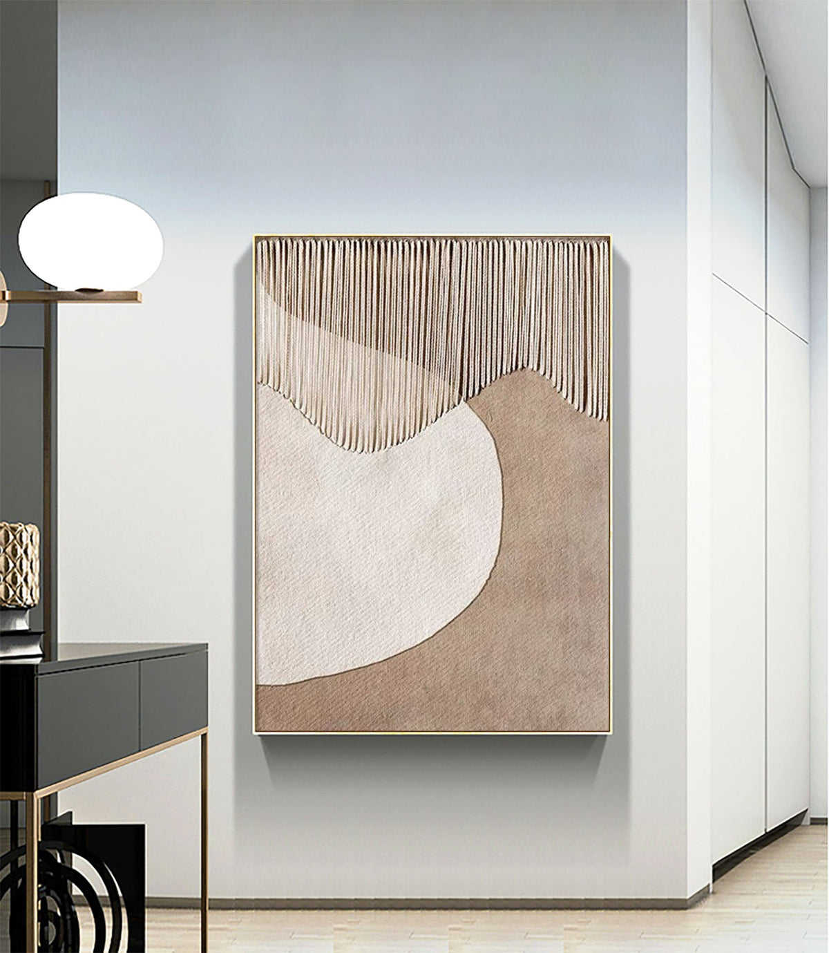 Beige and Brown Earth-Tone Abstract Canvas Painting