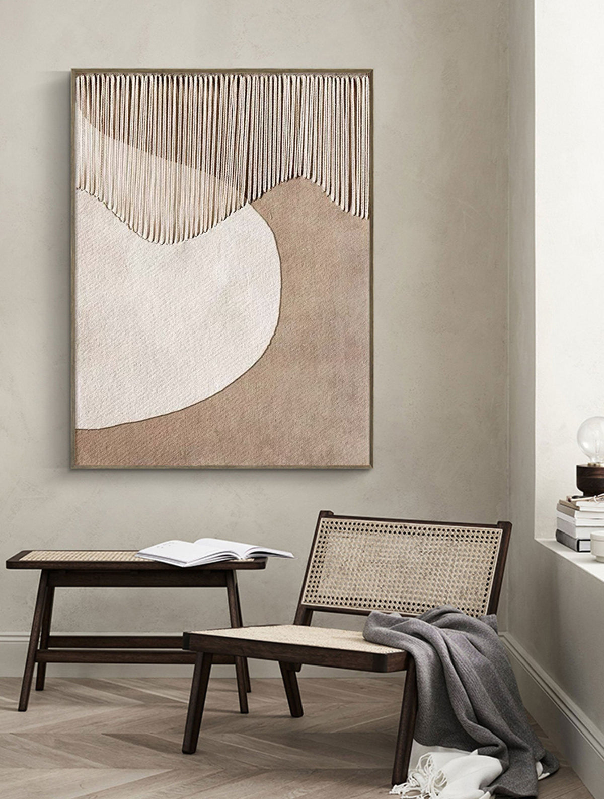 Beige and Brown Earth-Tone Abstract Canvas Painting