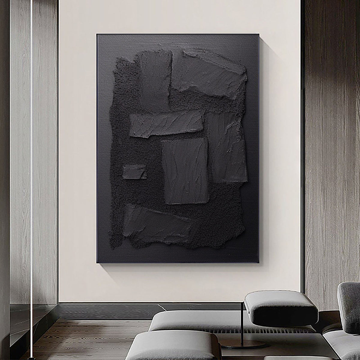 Minimalist Black Plaster Textured Canvas Painting