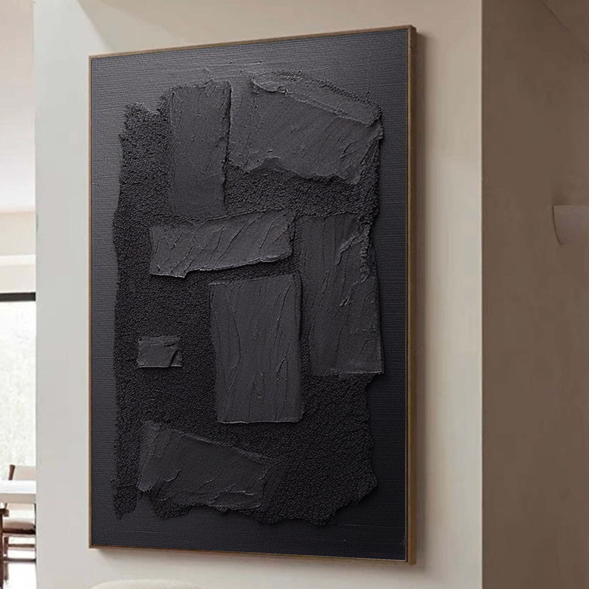 Minimalist Black Plaster Textured Canvas Painting
