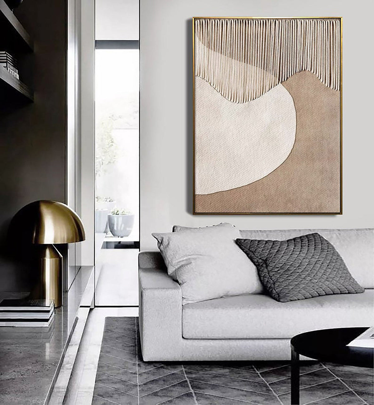 Beige and Brown Earth-Tone Abstract Canvas Painting