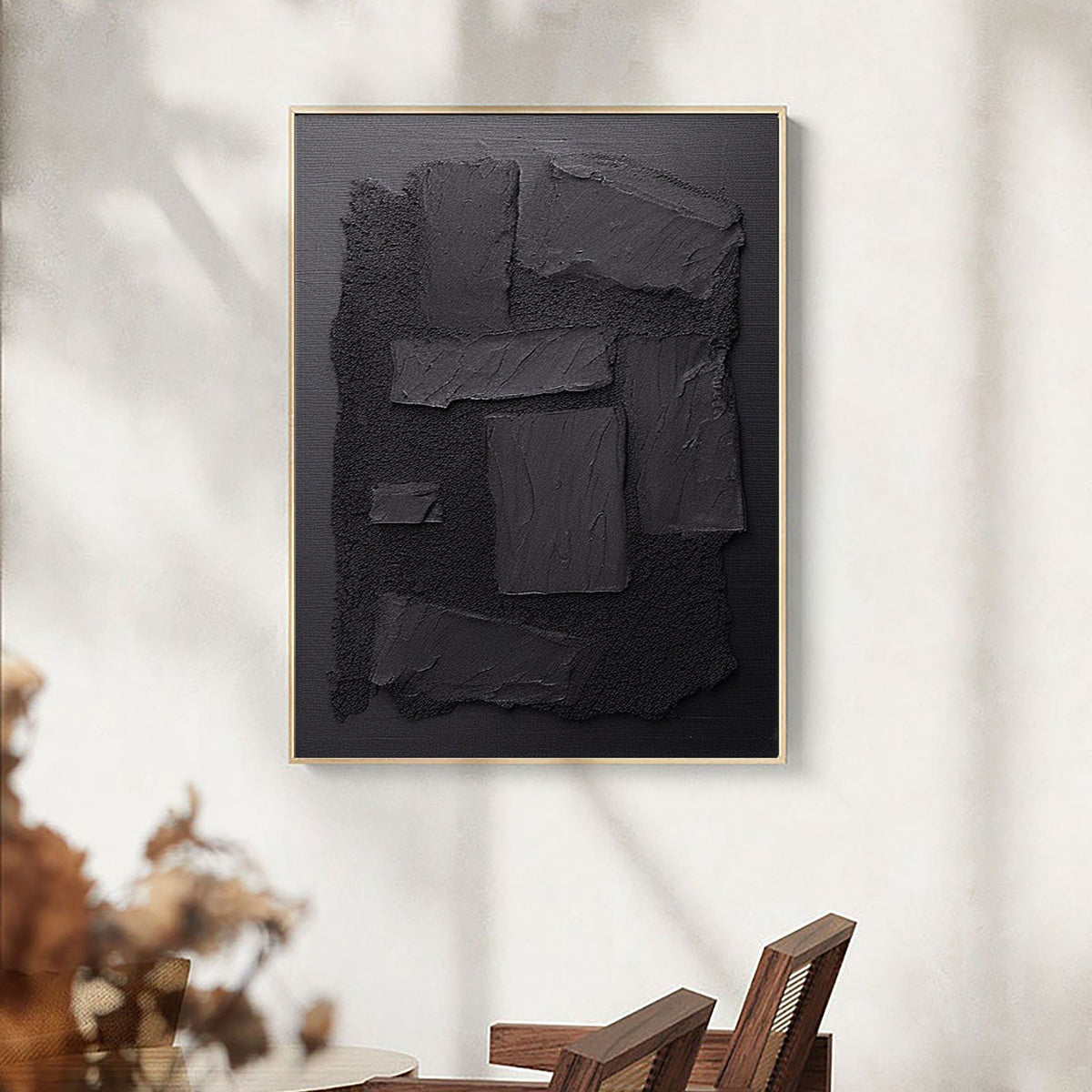 Minimalist Black Plaster Textured Canvas Painting