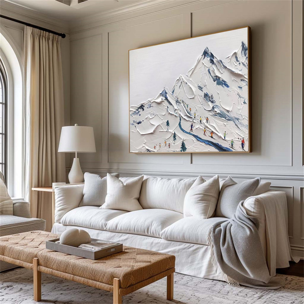 Textured Canvas Painting of Skiing Adventure