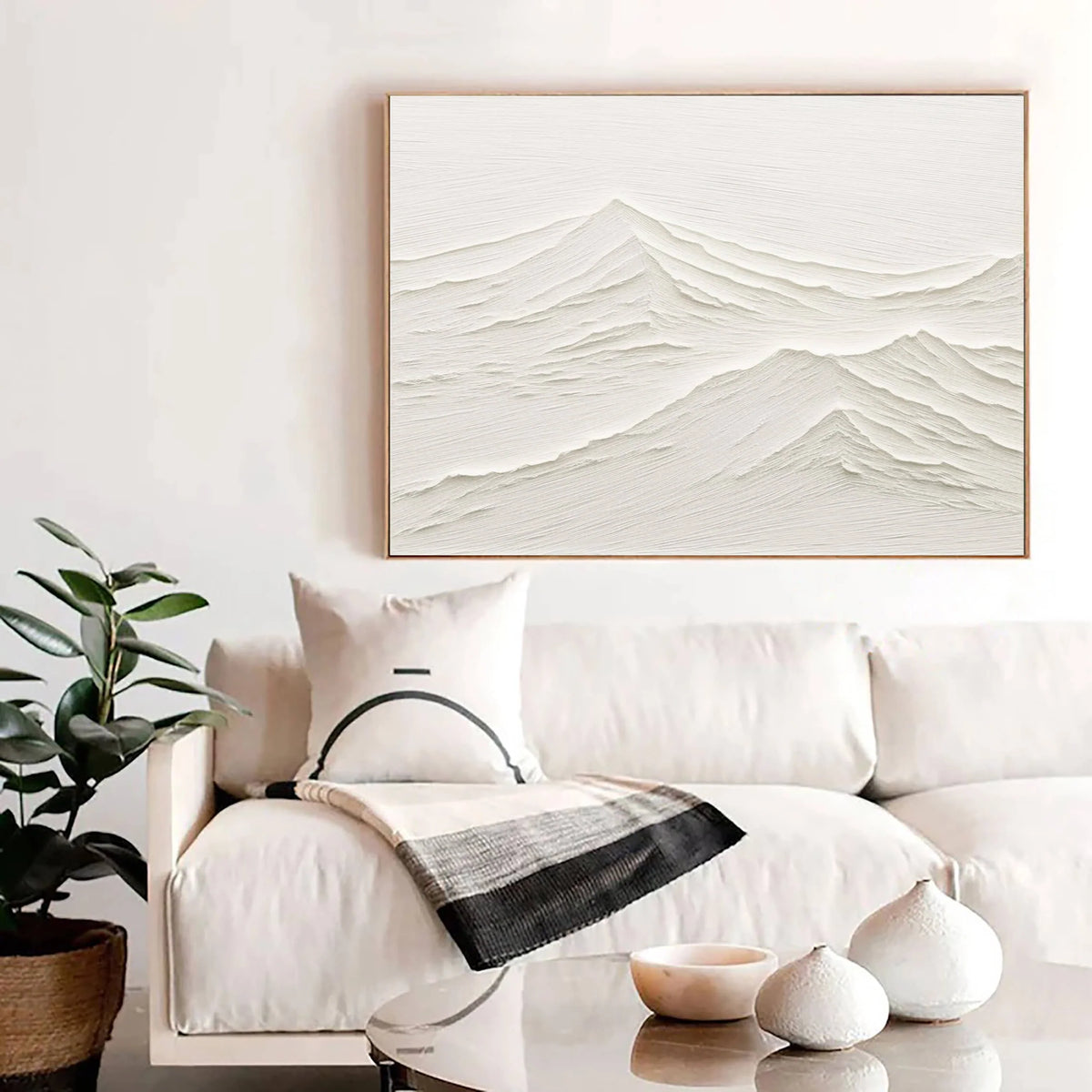 White Minimalist Textured Canvas Painting