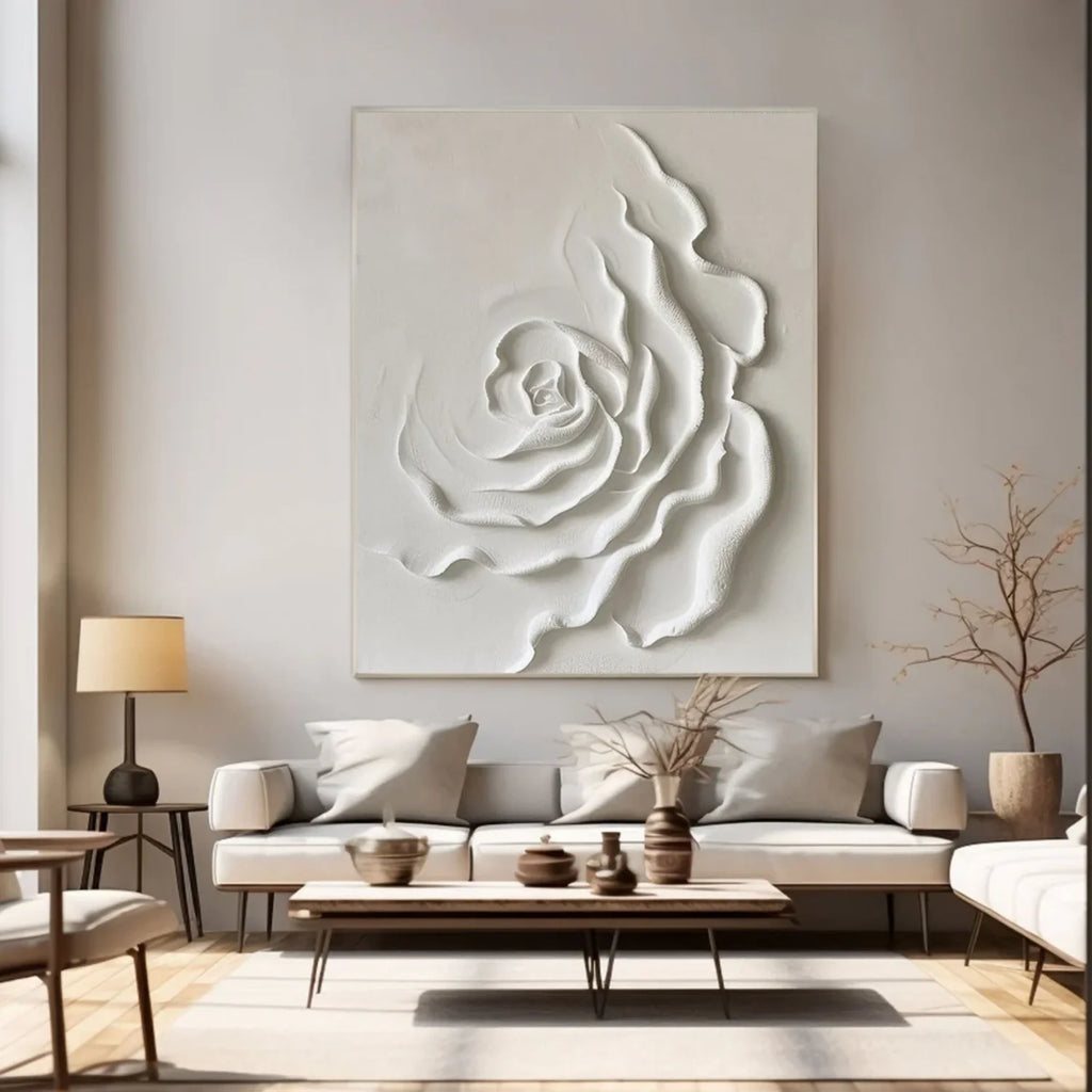 White Floral Minimalist Canvas Painting